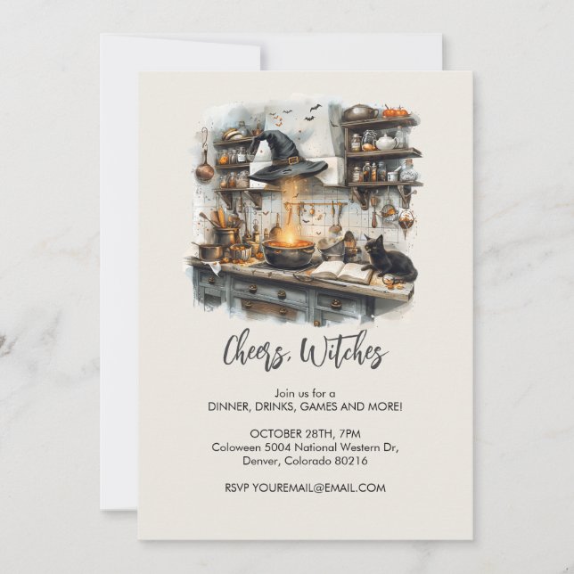 Invitación Cocina mágica de bruja, Halloween (Anverso)