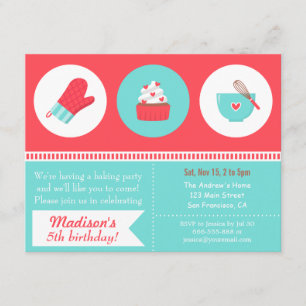 Invitación Cocina Moderna de Cupcakes Hornear Fiesta de Cumpl