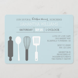 Invitación Cocina moderna ducha de novia azul claro gris blan