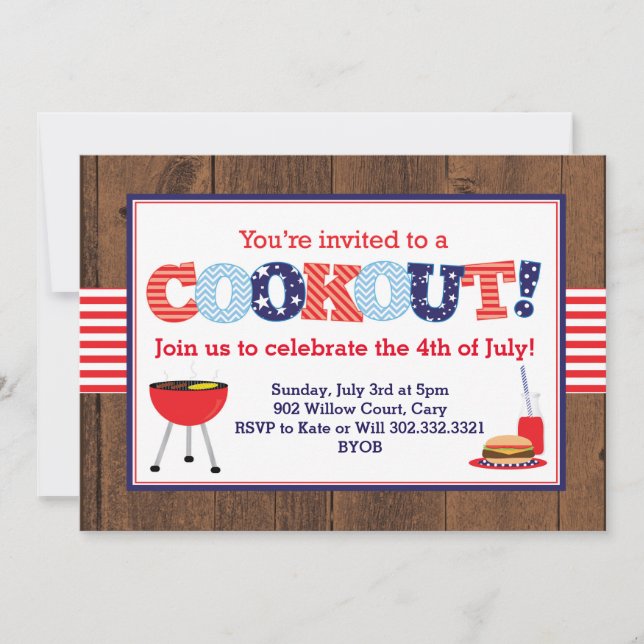 Invitación Cocina Patriótica Roja, Blanca y Azul (Anverso)