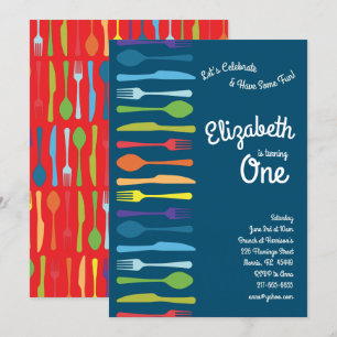 Invitación Cocina picnic Fiesta de cumpleaños con cubiertos d