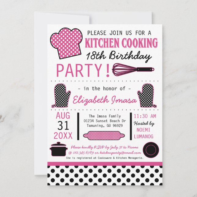 Invitación Cocina que cocina a la fiesta de cumpleaños (Anverso)