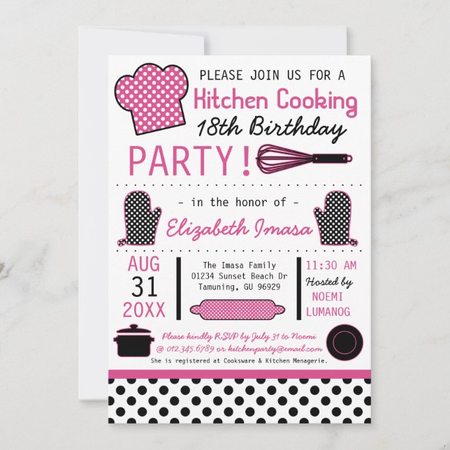 Invitación Cocina que cocina a la fiesta de cumpleaños (Anverso)
