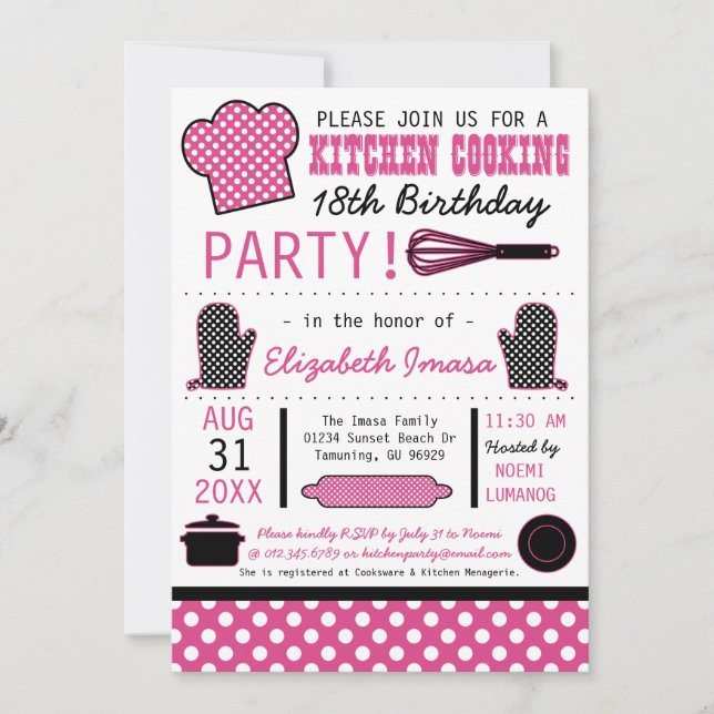 Invitación Cocina que cocina a la fiesta de cumpleaños (Anverso)
