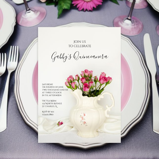 Invitación Cocina vintage y rosas rosadas Quinceanera Fiesta (Subido por el creador)