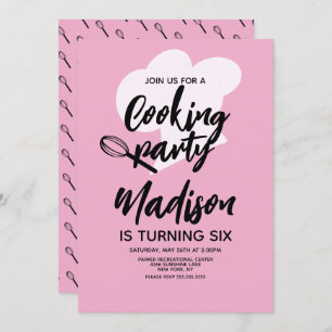 Invitación Cocinando Chef Baker Partido de Cumpleaños Rosa