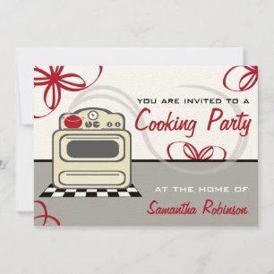 Invitación Cocinando el fiesta - cocina retra del rojo de la