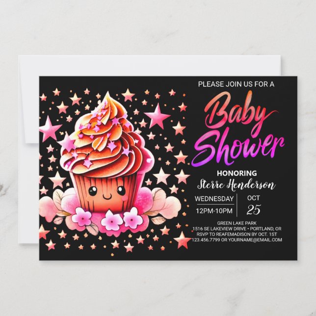 Invitación Cocinando el pequeño Chica de muffin Baby Shower (Anverso)