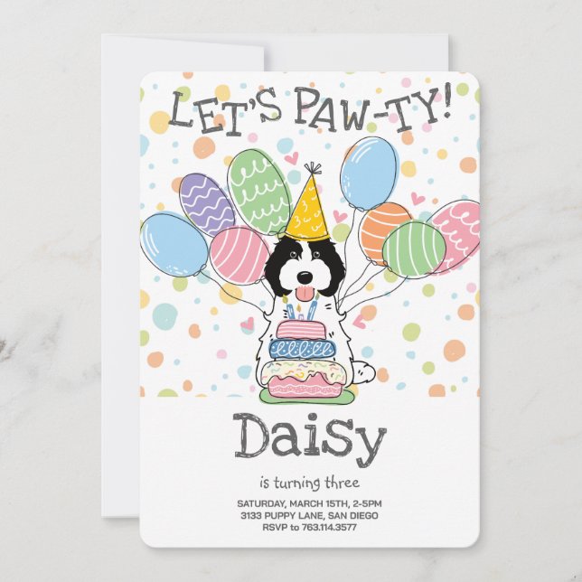 Invitación Cockapoo blanco negro Cavapoo Fiesta de cumpleaños (Anverso)