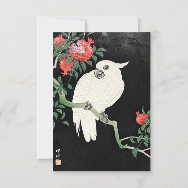 Invitación Cockatoo y granada de Ohara Koson (Anverso)