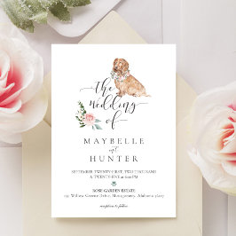Invitación Cocker acuático Perro español y rosa floral