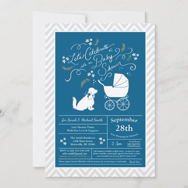 Invitación Cocker Spaniel Dog Baby Shower Boy Blue (Anverso)