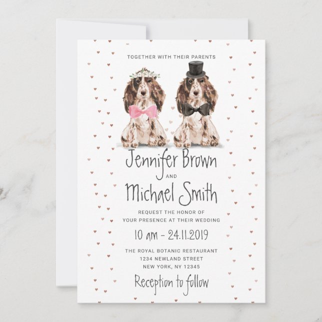 Invitación Cocker Spaniel novio novia San Valentín perro de b (Anverso)