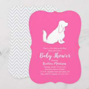 Invitación Cocker Spaniel Perro Baby Shower Niña Rosa