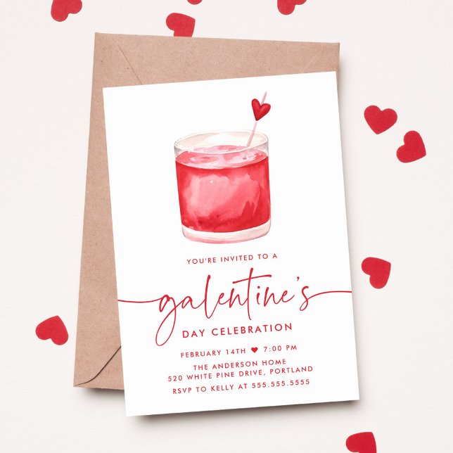 Invitación Cocktail acuarela Fiesta del día de Galentine (Subido por el creador)