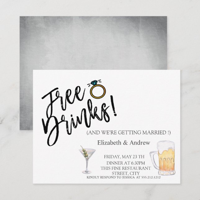 Invitación Cocktail acuático, cerveza, Boda de bebidas gratis (Anverso / Reverso)