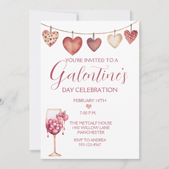 Invitación Cocktail acuático festivo Día de Galentine (Anverso)