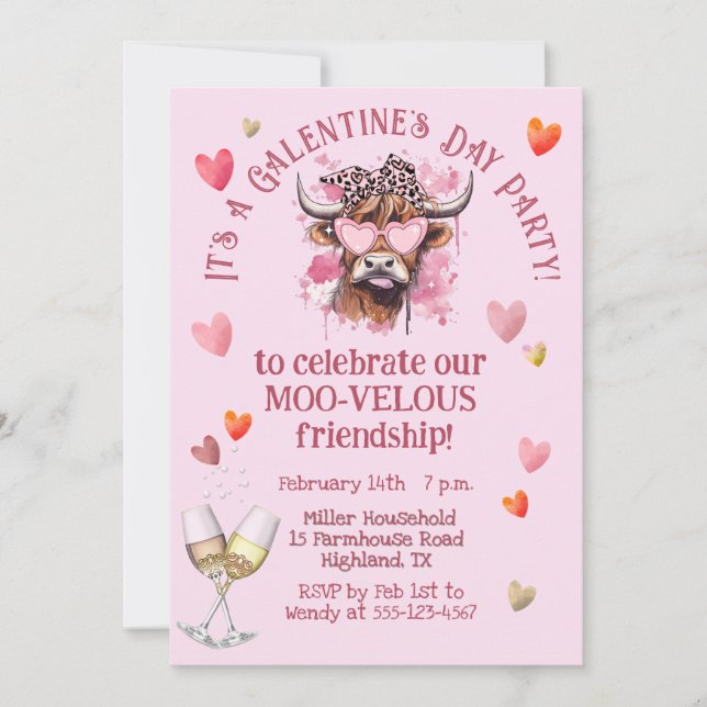 Invitación Cocktail acuático festivo Día de Galentine (Anverso)