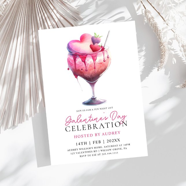 Invitación Cocktail acuático moderno Galentine's Day Fiesta (Subido por el creador)