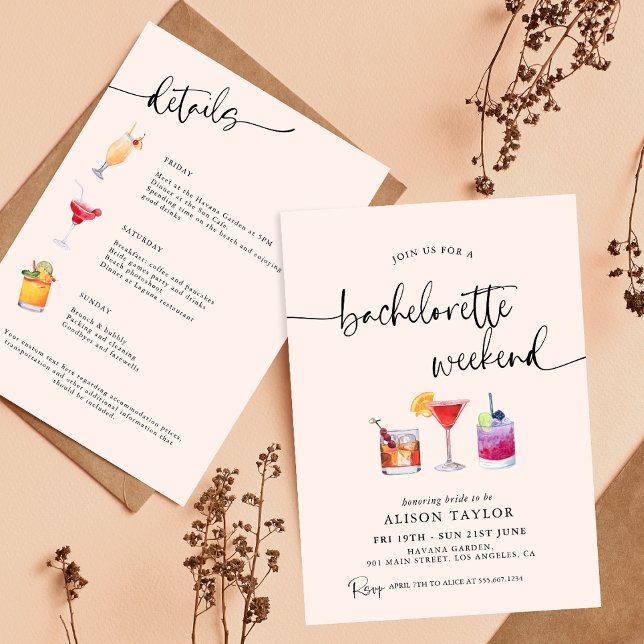 Invitación Cocktail Bachelorette Weekend Fiesta caligrafía (Subido por el creador)