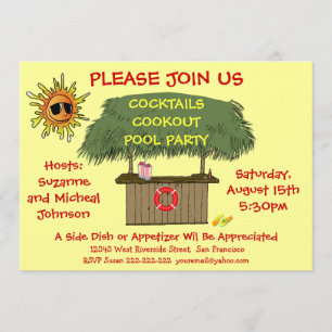 Invitación Cocktail Beach o Pool Fiesta Tiki Hut