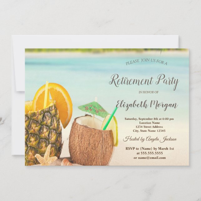 Invitación Cocktail Beach Seashells Retirement Party   (Anverso)