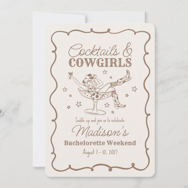 Invitación Cocktail Beige y Cowgirls Nash Bash Bachelorette (Anverso)
