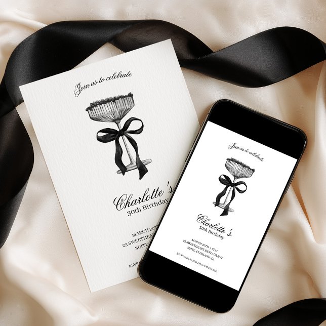 Invitación Cocktail & Bow 30th Birthday Invitation (Subido por el creador)