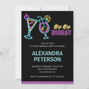 Invitación Cocktail Brillo de Neón Negro cumpleaños 82