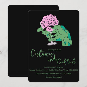 Invitación Cocktail de cerebro de mano de zombie y disfraces