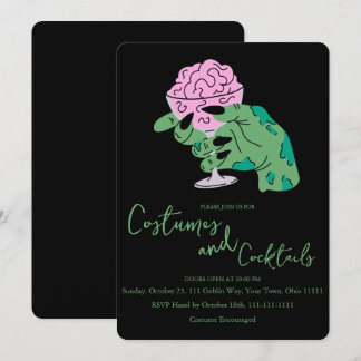 Invitación Cocktail de cerebro de mano de zombie y disfraces