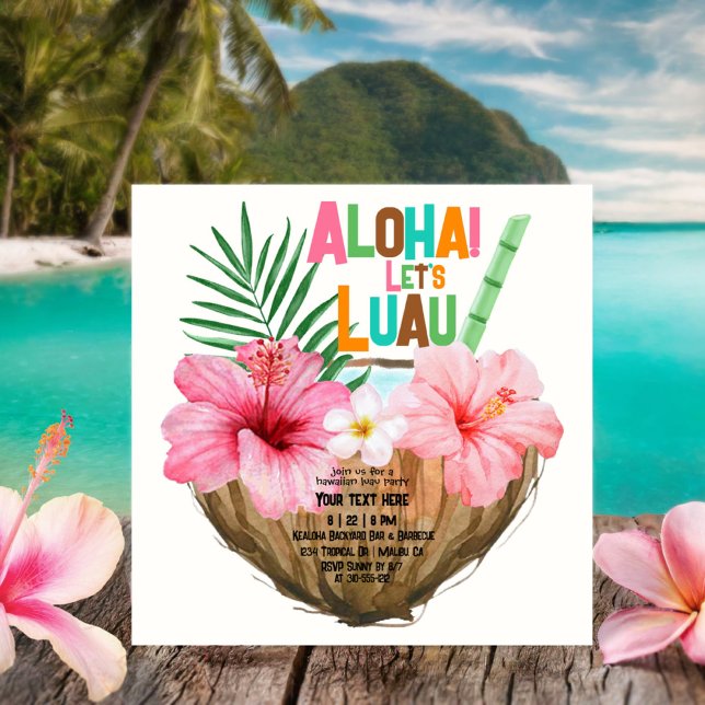 Invitación Cocktail de coco Luau Shower Tropical Hawaii (Subido por el creador)