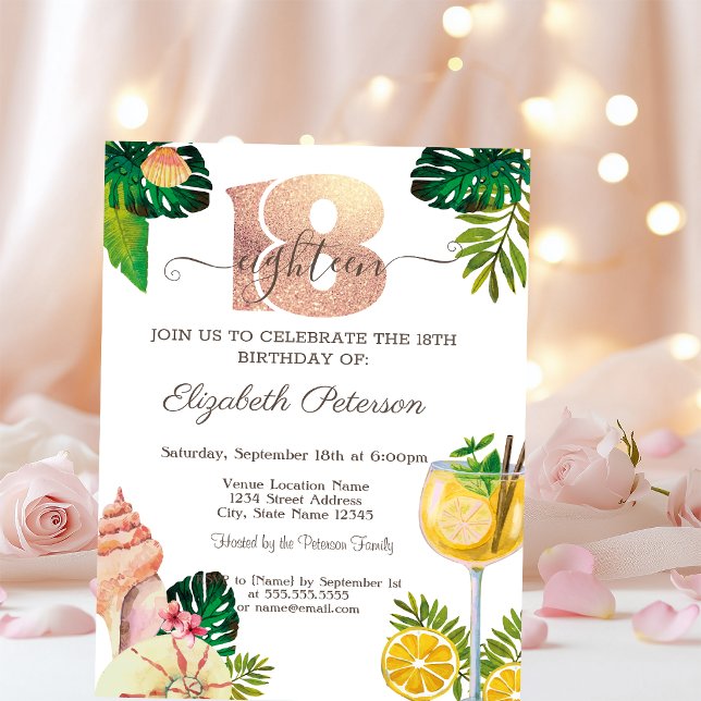 Invitación Cocktail de conchas de hoja de palma Verano Cumple (Subido por el creador)