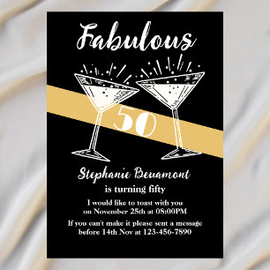 Invitación Cocktail Fabuloso Cincuenta Negro Cumpleaños 50