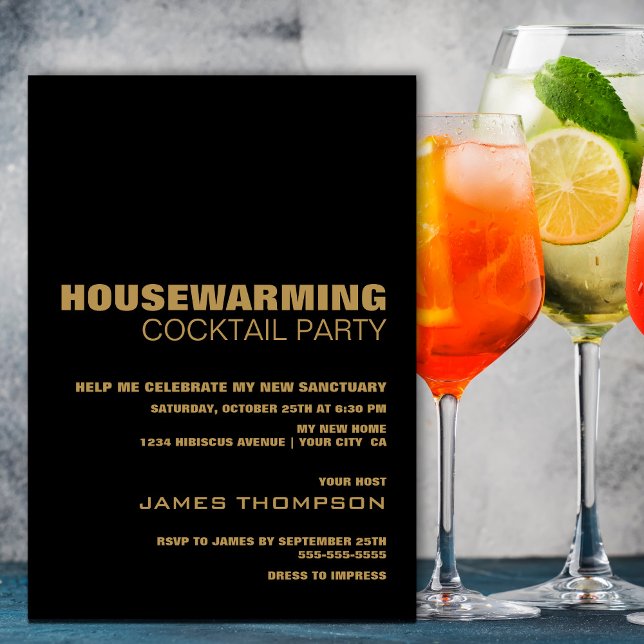 Invitación Cocktail Fiesta moderno de oro negro (Subido por el creador)