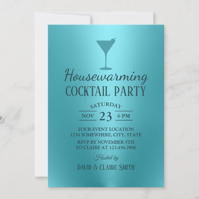 Invitación Cocktail Fiesta Turquesa Moderno (Anverso)