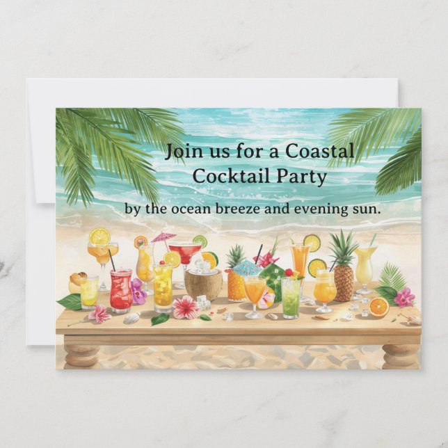 Invitación Cocktail Party by the beach with lot of drinks (Anverso)