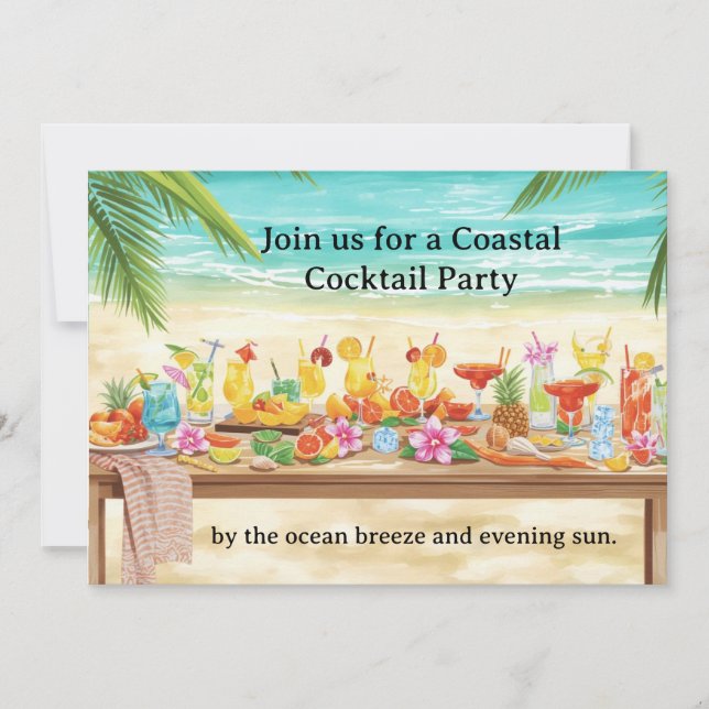 Invitación Cocktail Party by the beach with lot of drinks (Anverso)