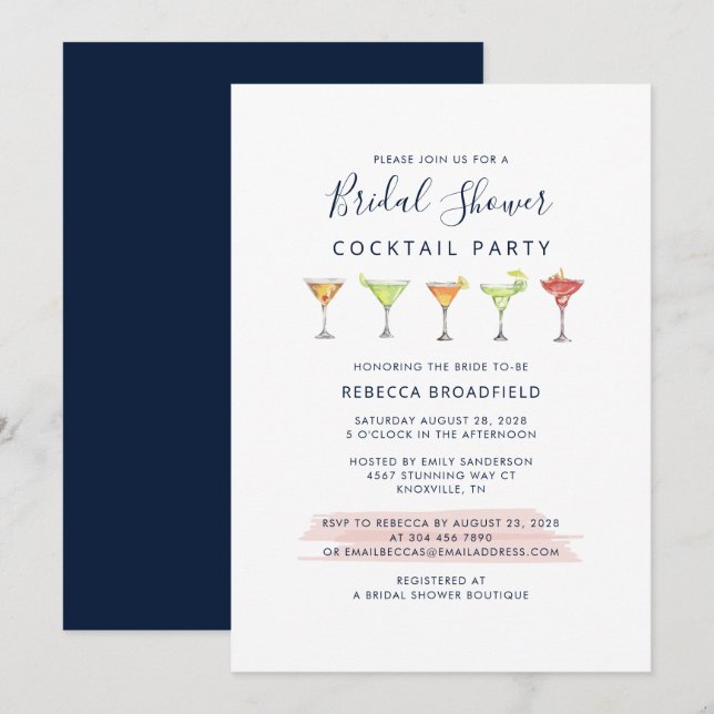 Invitación Cocktail Party Script Bridal Shower (Anverso / Reverso)