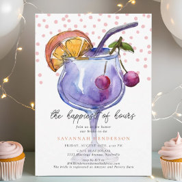 Invitación  Cocktail Pink Confetti Happy Hour Bridal Shower 