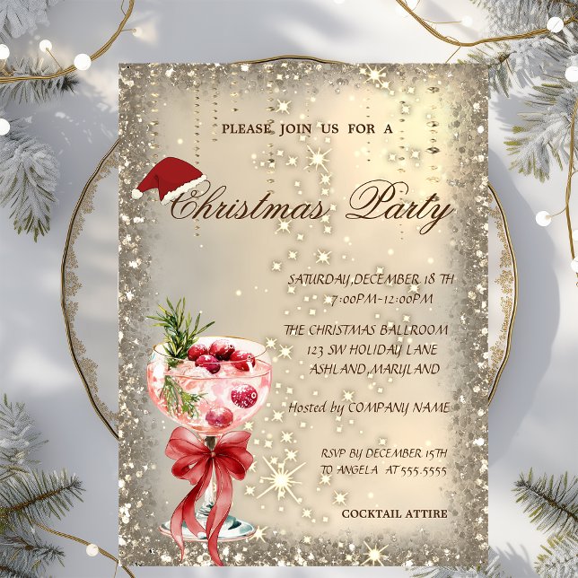 Invitación Cocktail Red Bow Santa Hat Christmas Party (Subido por el creador)