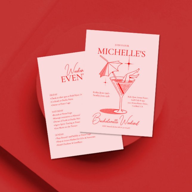 Invitación Cocktail Retro Bachelorette Weekend Itinerario (Subido por el creador)