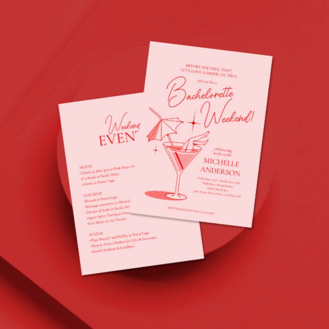 Invitación Cocktail Retro Bachelorette Weekend Itinerario (Subido por el creador)