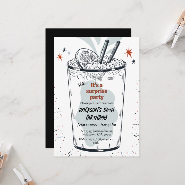 Invitación Cocktail retro bebe tema 50 sorpresa Cumpleaños (Anverso/Reverso In Situ)