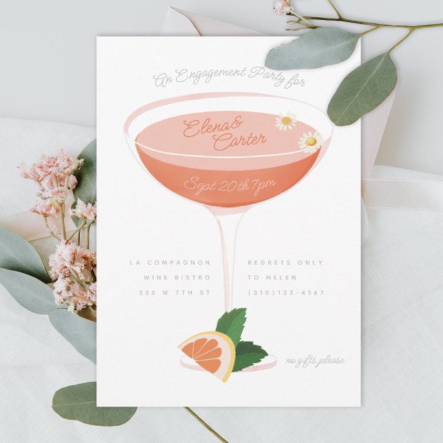 Invitación Cocktail rosado de la parte de compromiso (Subido por el creador)