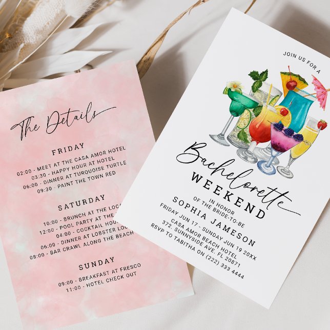 Invitación Cocktails acuarela Bachelorette Weekend (Subido por el creador)