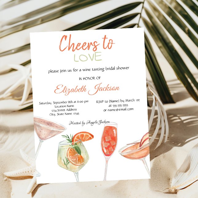 Invitación Cocktails acuarela Ducha nupcial a rayas (Subido por el creador)