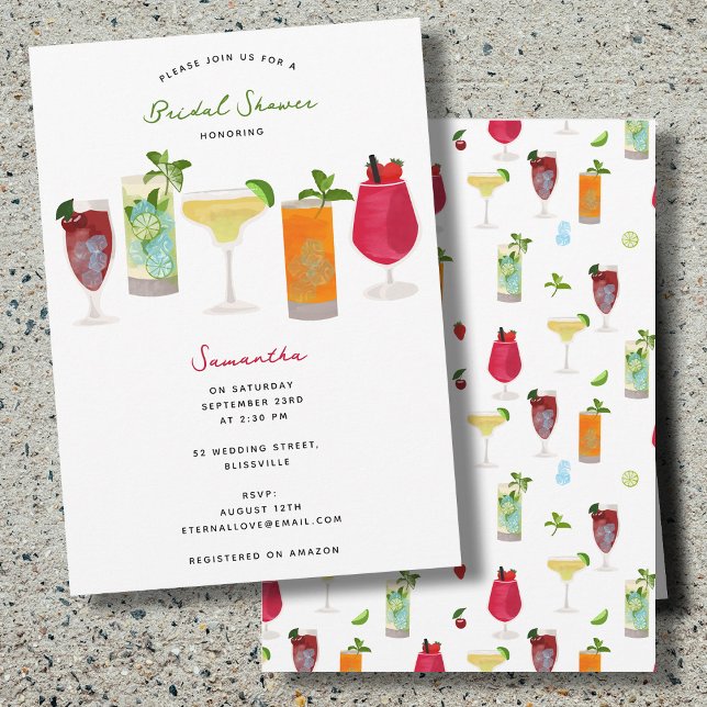 Invitación Cocktails acuarela Fiesta bebe ducha de novia (Watercolor Cocktails Party Drinks Bridal Shower Invitation)