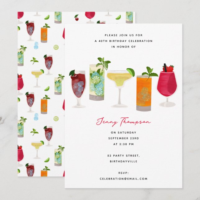 Invitación Cocktails acuarela Fiesta bebe fiesta de cumpleaño (Anverso / Reverso)