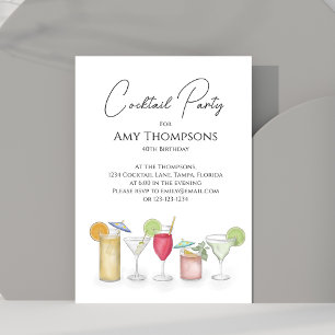 Invitación Cocktails acuarela Fiesta de cumpleaños para adult